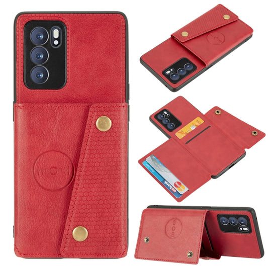 Double Buckle PU + TPU Shockproof Magnetic Protective Case with Card Slot & Holder