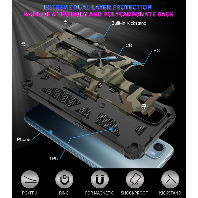 Camouflage Armor Shockproof TPU + PC Magnetic Protective Case with Holder, For OPPO A54 4G / A55 5G