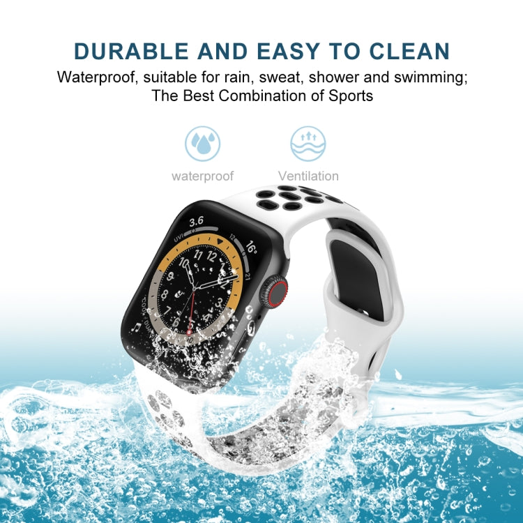 Two-color 8-buckle Silicone Replacement Strap Watchband For Apple Watch Series, 7 41mm / 6 & SE & 5 & 4 40mm / 3 & 2 & 1 38mm