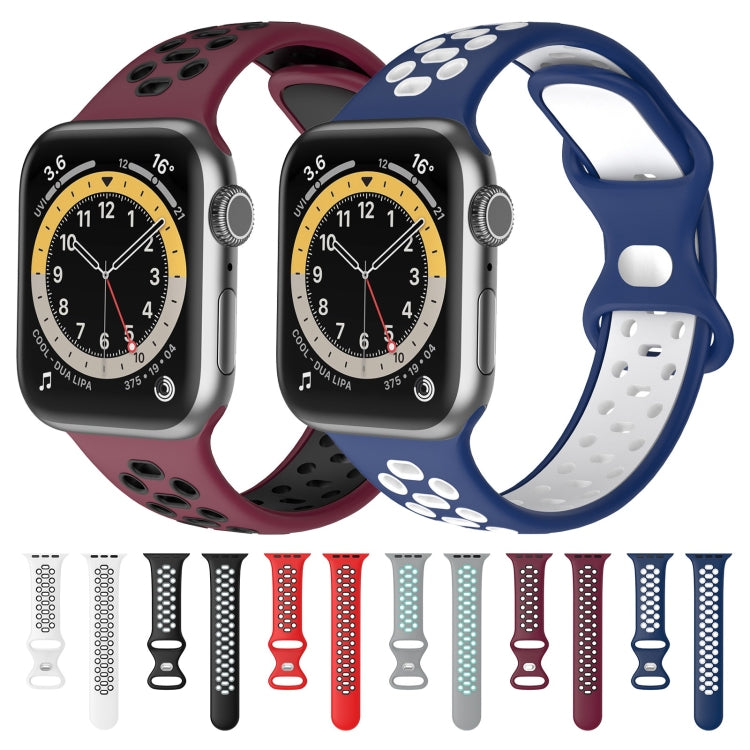 Two-color 8-buckle Silicone Replacement Strap Watchband For Apple Watch Series, 7 41mm / 6 &amp; SE &amp; 5 &amp; 4 40mm / 3 &amp; 2 &amp; 1 38mm, 7 45mm / 6 &amp; SE &amp; 5 &amp; 4 44mm / 3 &amp; 2 &amp; 1 42mm