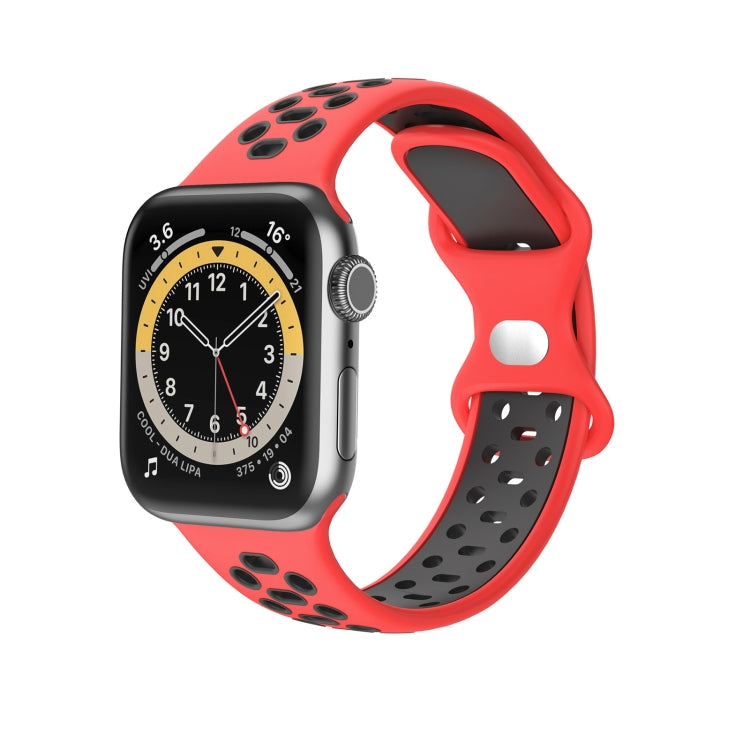 Two-color 8-buckle Silicone Replacement Strap Watchband For Apple Watch Series, 7 41mm / 6 &amp; SE &amp; 5 &amp; 4 40mm / 3 &amp; 2 &amp; 1 38mm, 7 45mm / 6 &amp; SE &amp; 5 &amp; 4 44mm / 3 &amp; 2 &amp; 1 42mm