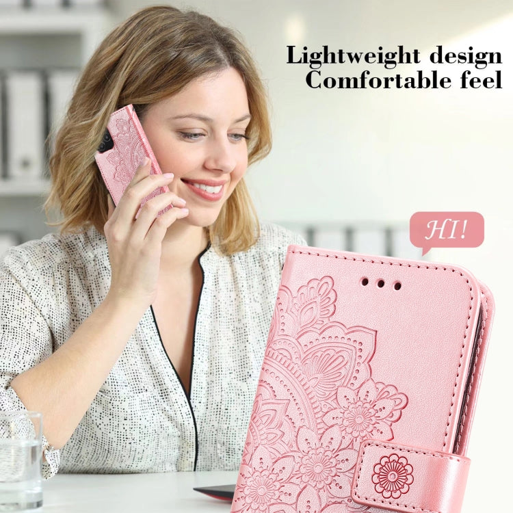 7-petal Flowers Embossing Pattern Horizontal Flip PU Leather Case with Holder & Card Slots & Wallet & Photo Frame, For vivo V21 4G / V21 5G, For vivo V21e, For vivo Y73 2021