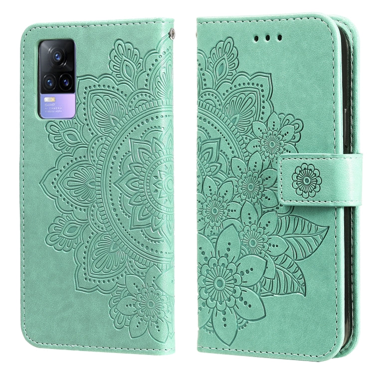 7-petal Flowers Embossing Pattern Horizontal Flip PU Leather Case with Holder & Card Slots & Wallet & Photo Frame, For vivo V21 4G / V21 5G, For vivo V21e, For vivo Y73 2021