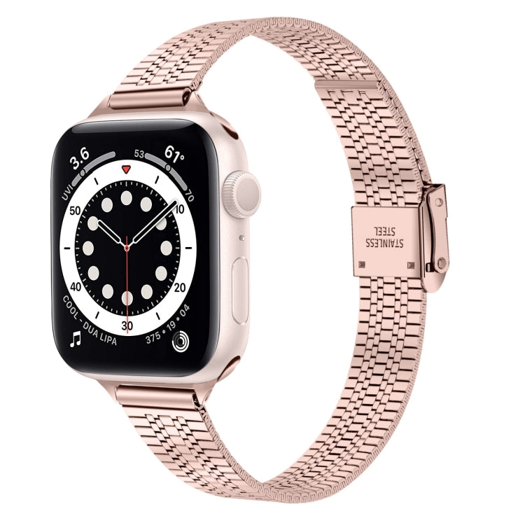 14mm Seven-beads Double Safety Buckle Slim Steel Replacement Strap Watchband For Apple Watch Series, 7 41mm / 6 &amp; SE &amp; 5 &amp; 4 40mm / 3 &amp; 2 &amp; 1 38mm, 7 45mm / 6 &amp; SE &amp; 5 &amp; 4 44mm / 3 &amp; 2 &amp; 1 42mm