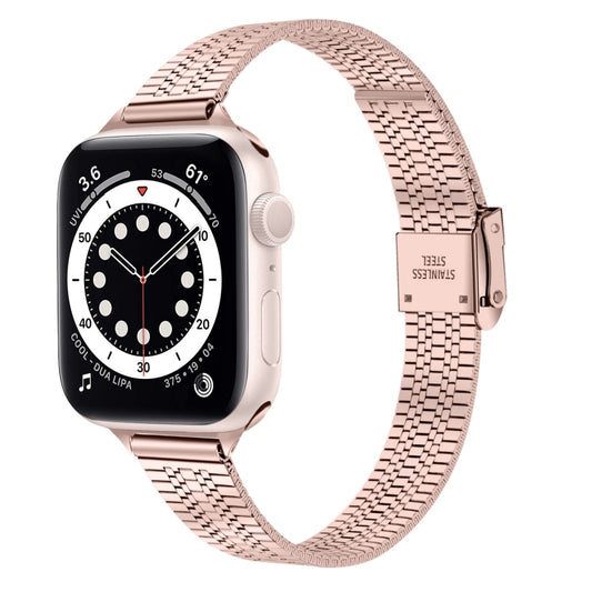 14mm Seven-beads Double Safety Buckle Slim Steel Replacement Strap Watchband For Apple Watch Series, 7 41mm / 6 & SE & 5 & 4 40mm / 3 & 2 & 1 38mm, 7 45mm / 6 & SE & 5 & 4 44mm / 3 & 2 & 1 42mm