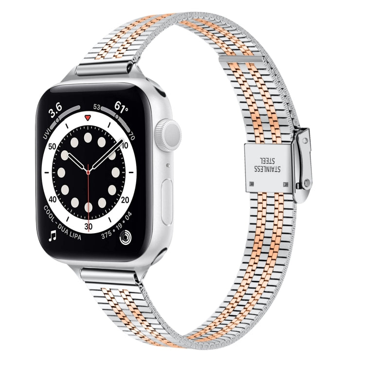 14mm Seven-beads Double Safety Buckle Slim Steel Replacement Strap Watchband For Apple Watch Series, 7 41mm / 6 &amp; SE &amp; 5 &amp; 4 40mm / 3 &amp; 2 &amp; 1 38mm, 7 45mm / 6 &amp; SE &amp; 5 &amp; 4 44mm / 3 &amp; 2 &amp; 1 42mm