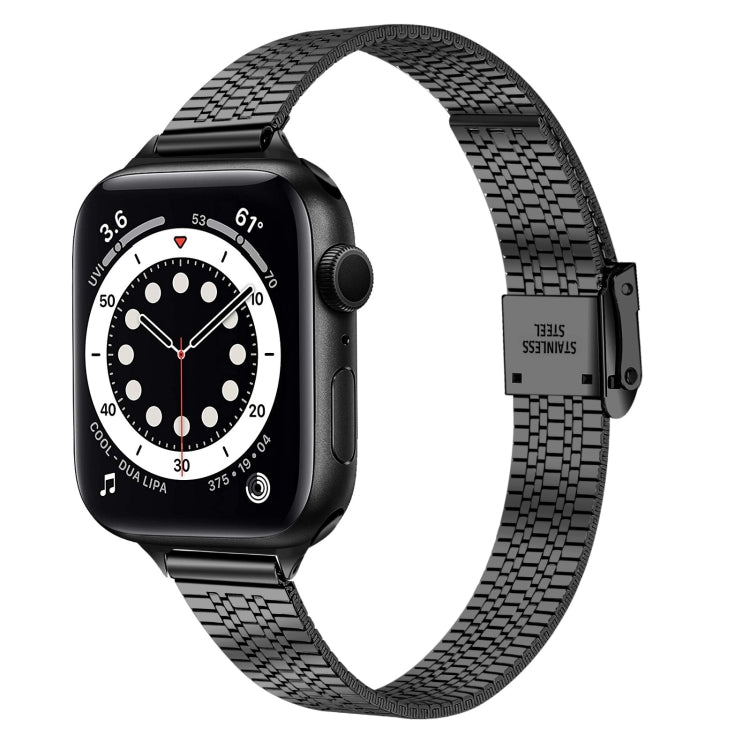 14mm Seven-beads Double Safety Buckle Slim Steel Replacement Strap Watchband For Apple Watch Series, 7 41mm / 6 &amp; SE &amp; 5 &amp; 4 40mm / 3 &amp; 2 &amp; 1 38mm, 7 45mm / 6 &amp; SE &amp; 5 &amp; 4 44mm / 3 &amp; 2 &amp; 1 42mm