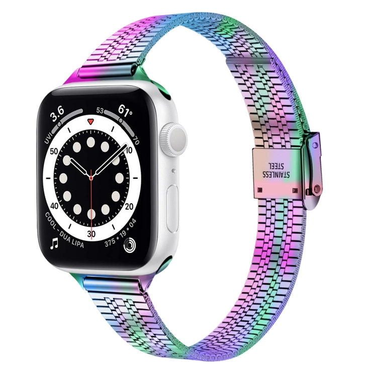 14mm Seven-beads Double Safety Buckle Slim Steel Replacement Strap Watchband For Apple Watch Series, 7 41mm / 6 &amp; SE &amp; 5 &amp; 4 40mm / 3 &amp; 2 &amp; 1 38mm, 7 45mm / 6 &amp; SE &amp; 5 &amp; 4 44mm / 3 &amp; 2 &amp; 1 42mm