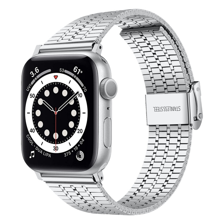 Seven-beads Double Safety Buckle Steel Replacement Strap Watchband For Apple Watch Series, 7 41mm / 6 &amp; SE &amp; 5 &amp; 4 40mm / 3 &amp; 2 &amp; 1 38mm, 7 45mm / 6 &amp; SE &amp; 5 &amp; 4 44mm / 3 &amp; 2 &amp; 1 42mm