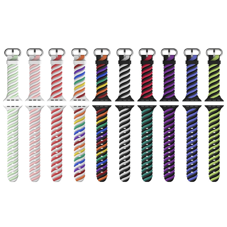 Two-color Twist Silicone Replacement Strap Watchband For Apple Watch Series, 7 41mm / 6 &amp; SE &amp; 5 &amp; 4 40mm / 3 &amp; 2 &amp; 1 38mm, 7 45mm / 6 &amp; SE &amp; 5 &amp; 4 44mm / 3 &amp; 2 &amp; 1 42mm