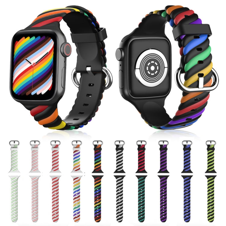 Two-color Twist Silicone Replacement Strap Watchband For Apple Watch Series, 7 41mm / 6 &amp; SE &amp; 5 &amp; 4 40mm / 3 &amp; 2 &amp; 1 38mm, 7 45mm / 6 &amp; SE &amp; 5 &amp; 4 44mm / 3 &amp; 2 &amp; 1 42mm