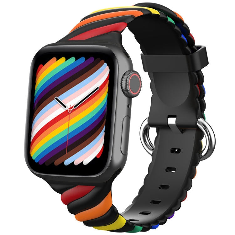 Two-color Twist Silicone Replacement Strap Watchband For Apple Watch Series, 7 41mm / 6 &amp; SE &amp; 5 &amp; 4 40mm / 3 &amp; 2 &amp; 1 38mm, 7 45mm / 6 &amp; SE &amp; 5 &amp; 4 44mm / 3 &amp; 2 &amp; 1 42mm