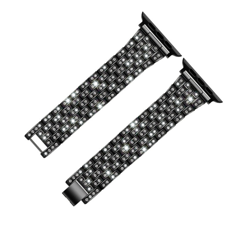 Five-beads Diamond Steel Replacement Strap Watchband For Apple Watch Series, 7 41mm / 6 &amp; SE &amp; 5 &amp; 4 40mm / 3 &amp; 2 &amp; 1 38mm, 7 45mm / 6 &amp; SE &amp; 5 &amp; 4 44mm / 3 &amp; 2 &amp; 1 42mm