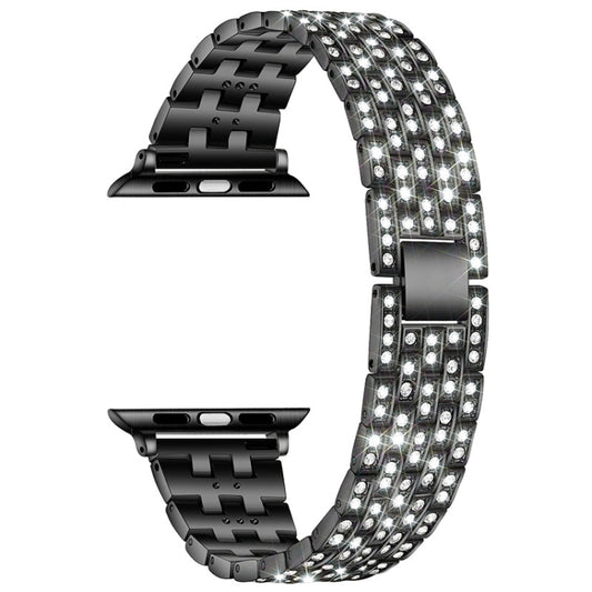 Five-beads Diamond Steel Replacement Strap Watchband For Apple Watch Series, 7 41mm / 6 & SE & 5 & 4 40mm / 3 & 2 & 1 38mm, 7 45mm / 6 & SE & 5 & 4 44mm / 3 & 2 & 1 42mm