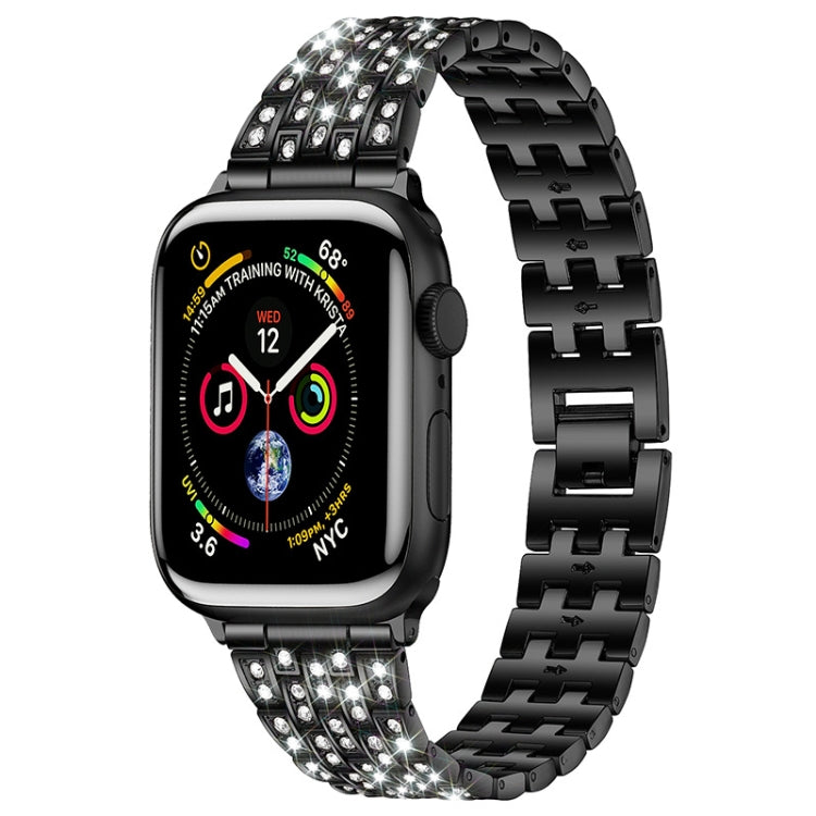 Five-beads Diamond Steel Replacement Strap Watchband For Apple Watch Series, 7 41mm / 6 &amp; SE &amp; 5 &amp; 4 40mm / 3 &amp; 2 &amp; 1 38mm, 7 45mm / 6 &amp; SE &amp; 5 &amp; 4 44mm / 3 &amp; 2 &amp; 1 42mm