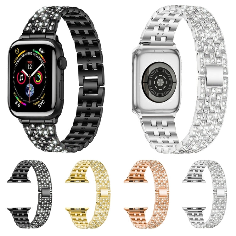 Five-beads Diamond Steel Replacement Strap Watchband For Apple Watch Series, 7 41mm / 6 &amp; SE &amp; 5 &amp; 4 40mm / 3 &amp; 2 &amp; 1 38mm, 7 45mm / 6 &amp; SE &amp; 5 &amp; 4 44mm / 3 &amp; 2 &amp; 1 42mm