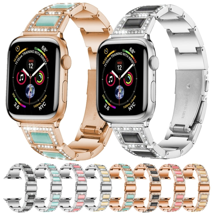 Three-beads Diamond + Gemstone Replacement Strap Watchband For Apple Watch Series, 7 41mm / 6 & SE & 5 & 4 40mm / 3 & 2 & 1 38mm, 7 45mm / 6 & SE & 5 & 4 44mm / 3 & 2 & 1 42mm