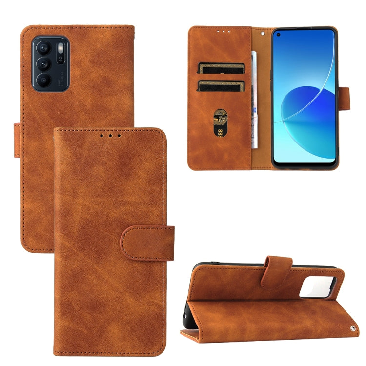 Solid Color Skin Feel Magnetic Buckle Horizontal Flip Calf Texture PU Leather Case with Holder & Card Slots & Wallet, For OPPO Reno 6Z