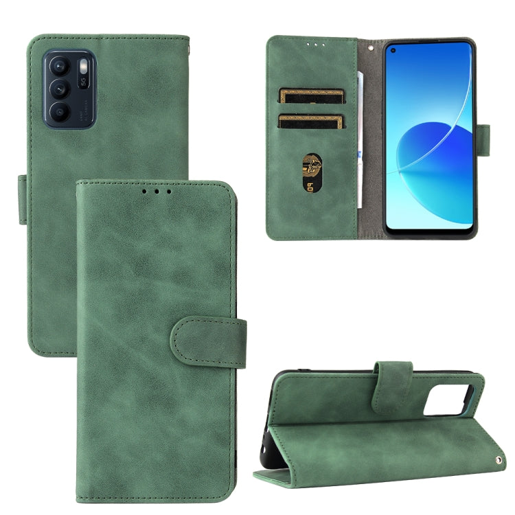 Solid Color Skin Feel Magnetic Buckle Horizontal Flip Calf Texture PU Leather Case with Holder & Card Slots & Wallet, For OPPO Reno 6Z