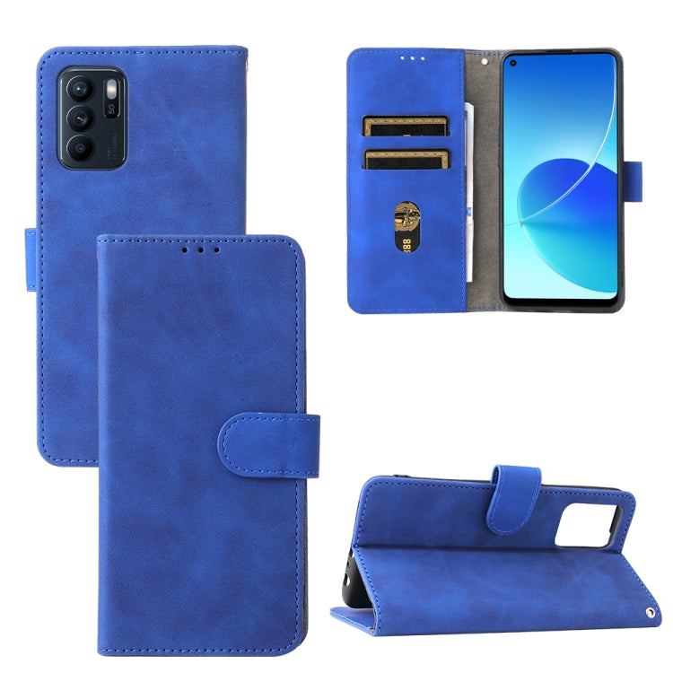 Solid Color Skin Feel Magnetic Buckle Horizontal Flip Calf Texture PU Leather Case with Holder & Card Slots & Wallet, For OPPO Reno 6Z