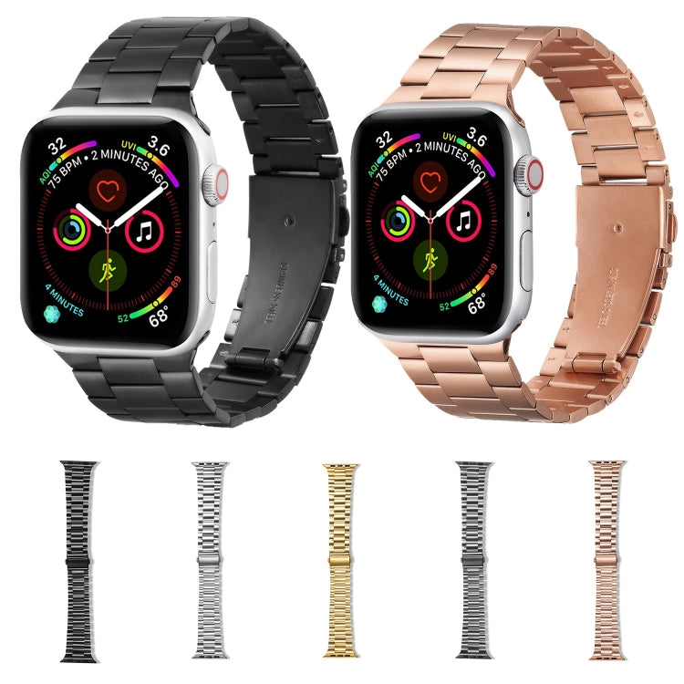 Ultra-thin Three-bead Metal Replacement Strap Watchband For Apple Watch Series, 7 41mm / 6 & SE & 5 & 4 40mm / 3 & 2 & 1 38mm, 7 45mm / 6 & SE & 5 & 4 44mm / 3 & 2 & 1 42mm