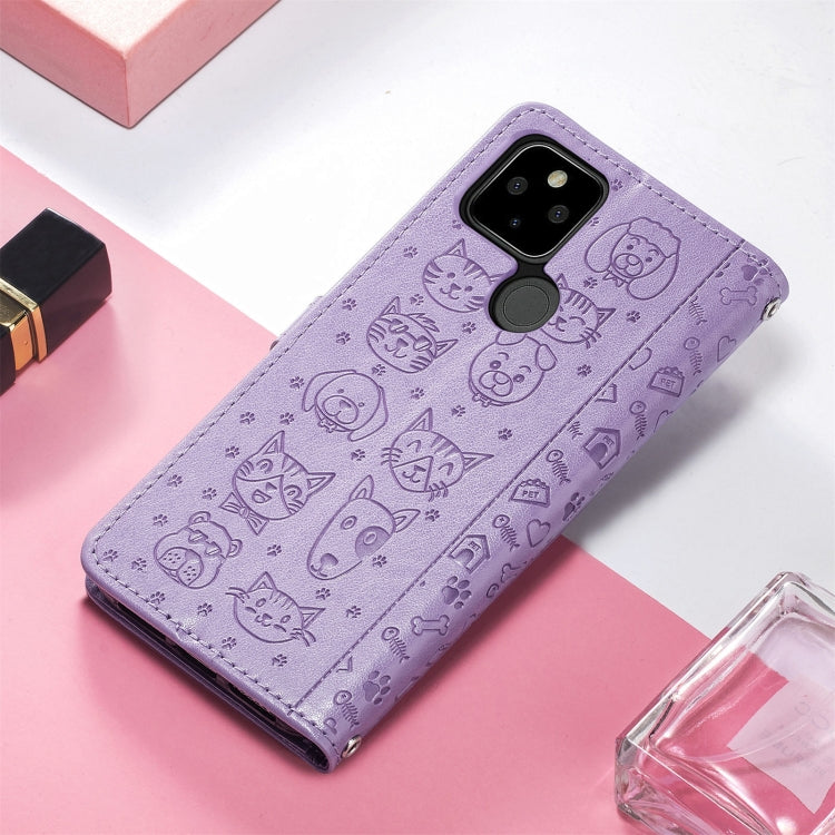 Lovely Cat and Dog Embossing Pattern Horizontal Flip Leather Case , with Holder & Card Slots & Wallet & Cartoon Clasp & Lanyard, For Google Pixel 5a 5G, For LG Velvet 2 Pro, For Motorola Edge 20 Pro, For OPPO Reno6 Z