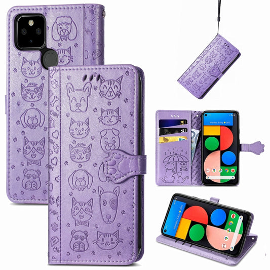 Lovely Cat and Dog Embossing Pattern Horizontal Flip Leather Case , with Holder & Card Slots & Wallet & Cartoon Clasp & Lanyard, For Google Pixel 5a 5G, For LG Velvet 2 Pro, For Motorola Edge 20 Pro, For OPPO Reno6 Z