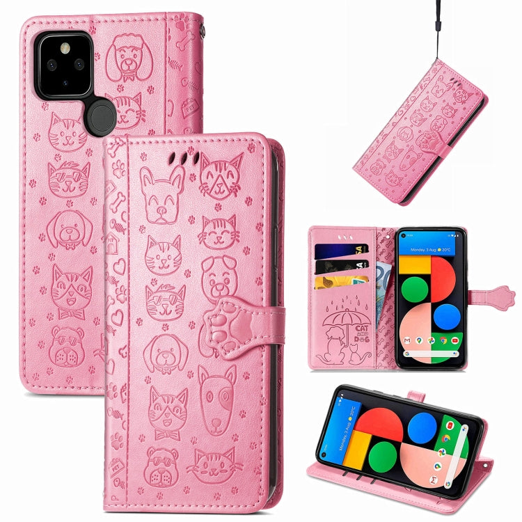 Lovely Cat and Dog Embossing Pattern Horizontal Flip Leather Case , with Holder & Card Slots & Wallet & Cartoon Clasp & Lanyard, For Google Pixel 5a 5G, For LG Velvet 2 Pro, For Motorola Edge 20 Pro, For OPPO Reno6 Z