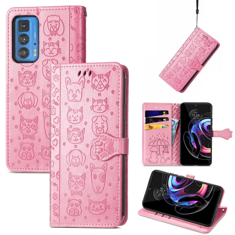Lovely Cat and Dog Embossing Pattern Horizontal Flip Leather Case , with Holder &amp; Card Slots &amp; Wallet &amp; Cartoon Clasp &amp; Lanyard, For Google Pixel 5a 5G, For LG Velvet 2 Pro, For Motorola Edge 20 Pro, For OPPO Reno6 Z