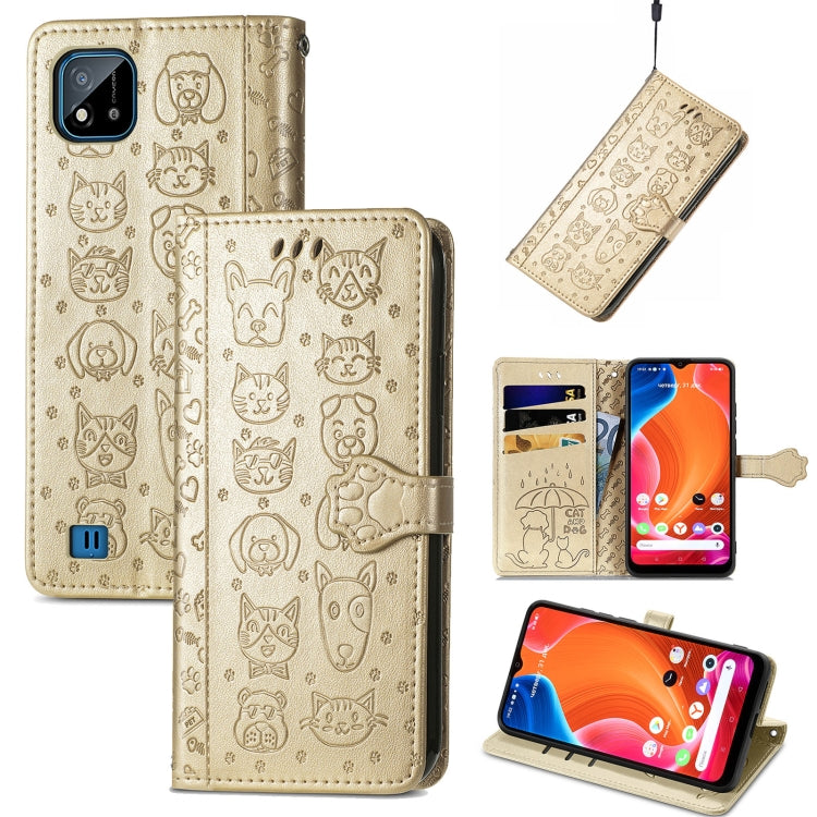 Lovely Cat and Dog Embossing Pattern Horizontal Flip Leather Case , with Holder & Card Slots & Wallet & Cartoon Clasp & Lanyard, For OPPO Realme C20, For UMIDIGI Bison GT, For Wiko Y61, For Xiaomi Redmi 10