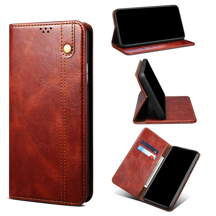 Simple Wax Crazy Horse Texture Horizontal Flip Leather Case with Card Slots & Holder, For OPPO Realme C21Y