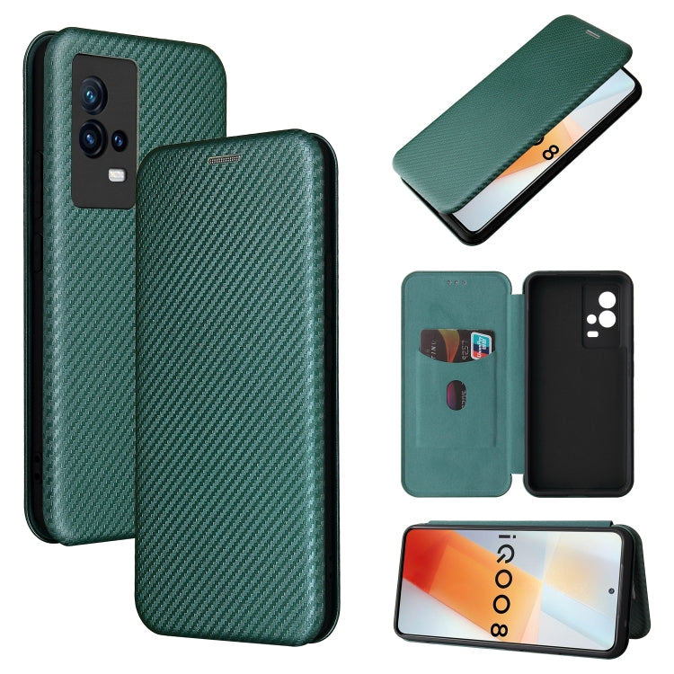 Carbon Fiber Texture Magnetic Horizontal Flip TPU + PC + PU Leather Case with Card Slot, For OPPO Realme C21Y, For vivo iQOO 8