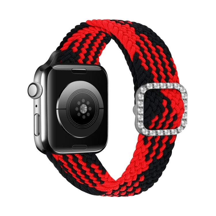 Adjustable Nylon Braided Elasticity Diamond Buckle Replacement Strap Watchband For Apple Watch Series, 7 &amp; 6 &amp; SE &amp; 5 &amp; 4 40mm/3 &amp; 2 &amp; 1 38mm