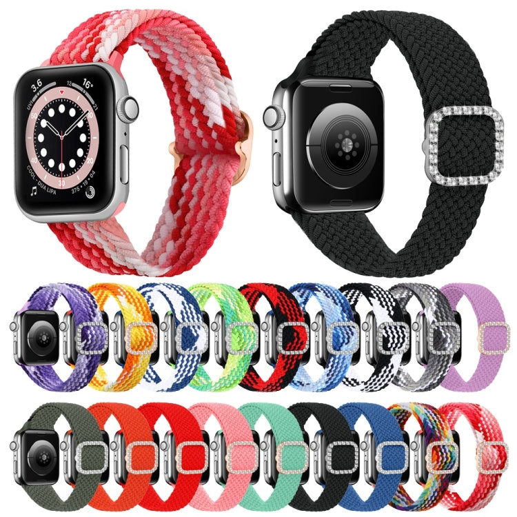 Adjustable Nylon Braided Elasticity Diamond Buckle Replacement Strap Watchband For Apple Watch Series, 7 &amp; 6 &amp; SE &amp; 5 &amp; 4 40mm/3 &amp; 2 &amp; 1 38mm