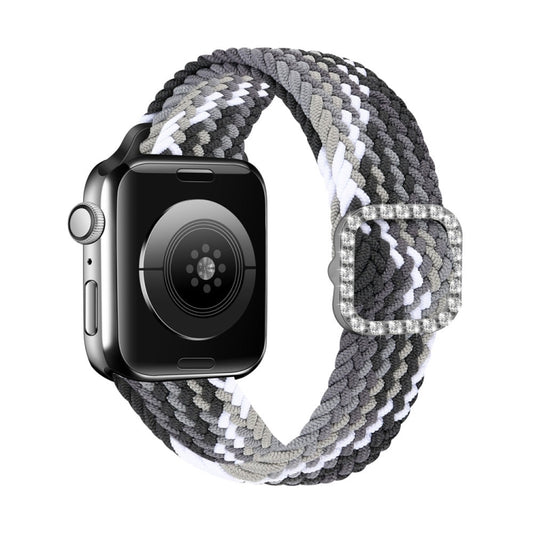 Adjustable Nylon Braided Elasticity Diamond Buckle Replacement Strap Watchband For Apple Watch Series, 7 & 6 & SE & 5 & 4 44mm/3 & 2 & 1 42mm