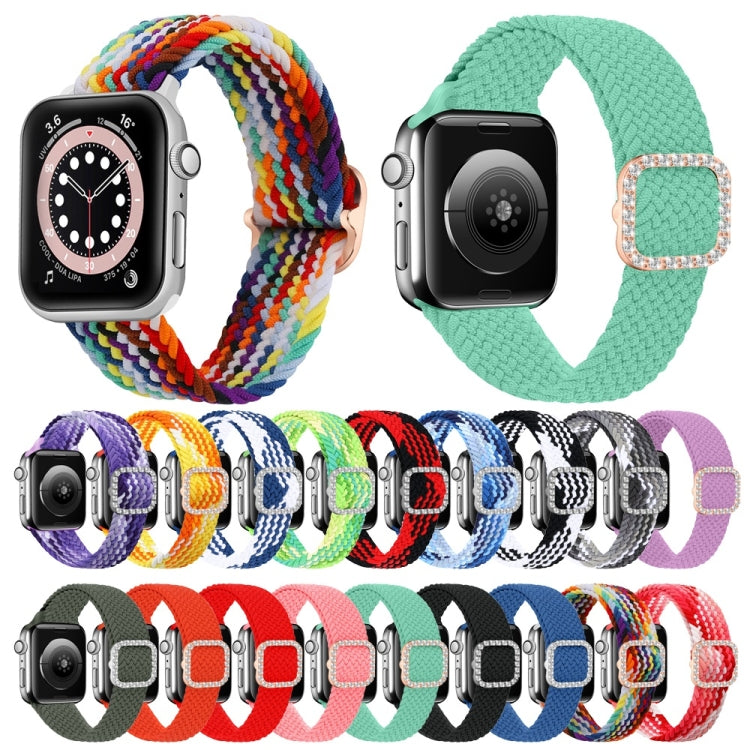 Adjustable Nylon Braided Elasticity Diamond Buckle Replacement Strap Watchband For Apple Watch Series, 7 &amp; 6 &amp; SE &amp; 5 &amp; 4 44mm/3 &amp; 2 &amp; 1 42mm