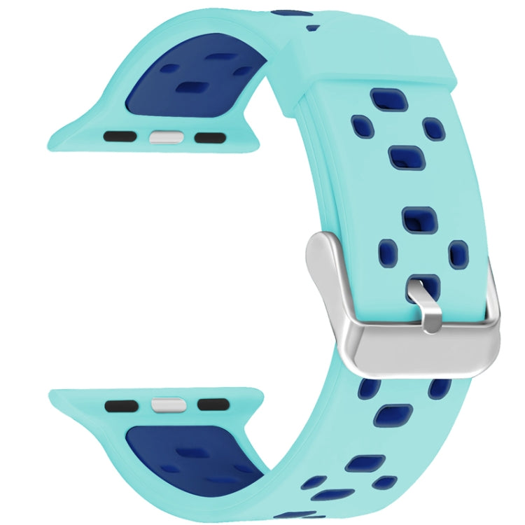 Square Hole Two-color Silicone Buckle Replacement Strap Watchband For Apple Watch Series, 7 41mm / 6 &amp; SE &amp; 5 &amp; 4 40mm / 3 &amp; 2 &amp; 1 38mm, 7 45mm / 6 &amp; SE &amp; 5 &amp; 4 44mm / 3 &amp; 2 &amp; 1 42mm