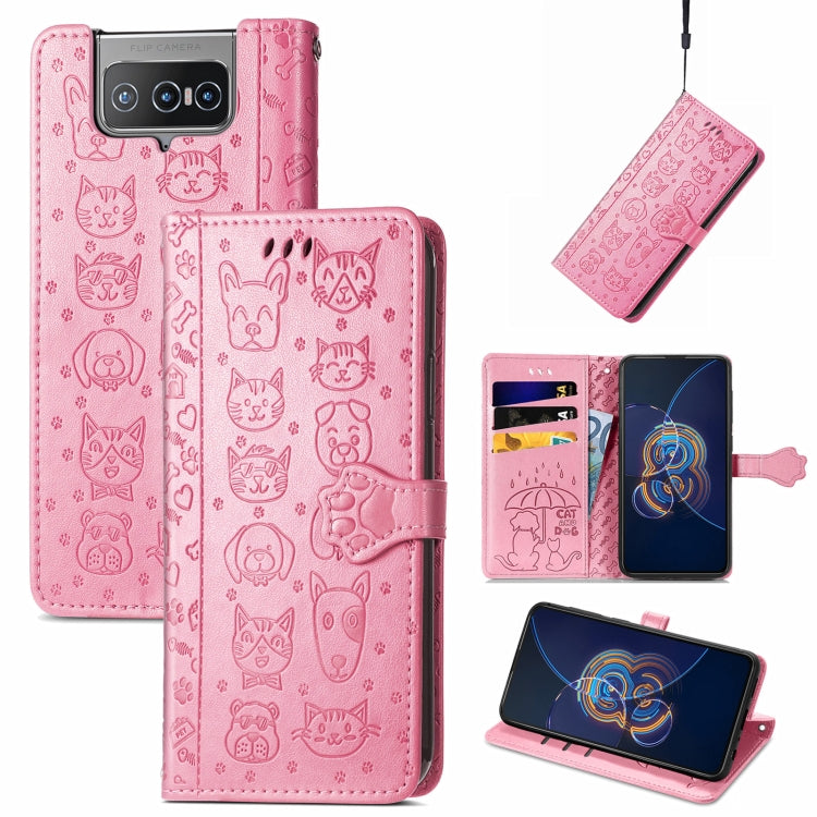 Lovely Cat and Dog Embossing Pattern Horizontal Flip Leather Case , with Holder & Card Slots & Wallet & Cartoon Clasp & Lanyard, For ZTE Nubia Z30 Pro, For Alcatel 1S 2021, For Asus Zenfone 8 Flip, For Huawei Maimang 10 SE