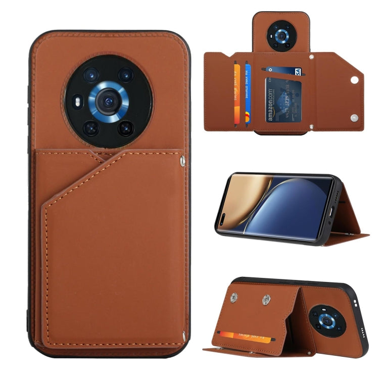 Skin Feel PU + TPU + PC Back Cover Shockproof Case with Card Slots & Holder & Photo Frame