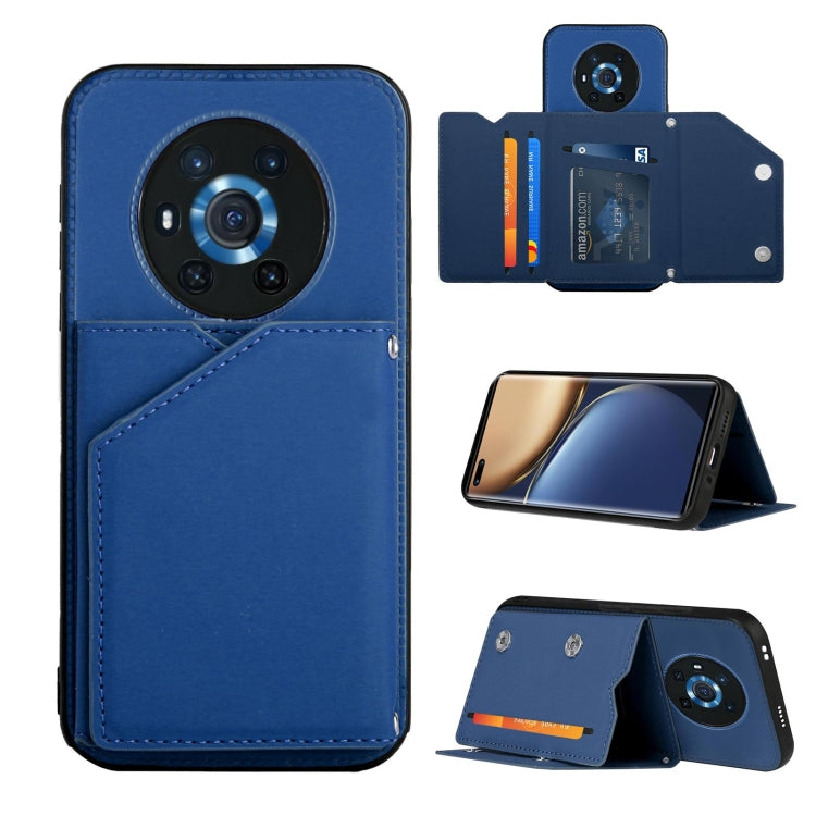 Skin Feel PU + TPU + PC Back Cover Shockproof Case with Card Slots &amp; Holder &amp; Photo Frame