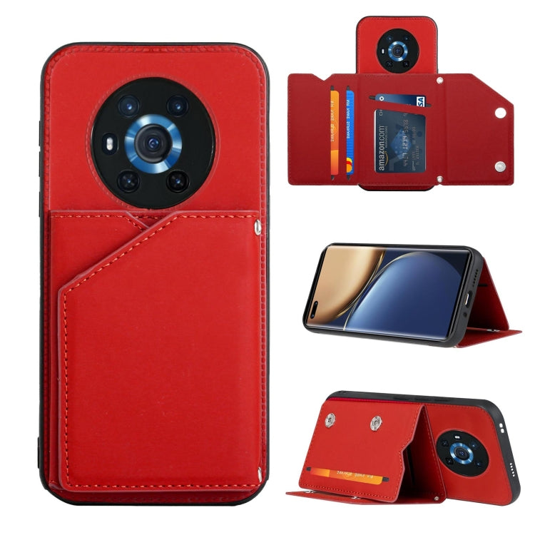 Skin Feel PU + TPU + PC Back Cover Shockproof Case with Card Slots &amp; Holder &amp; Photo Frame