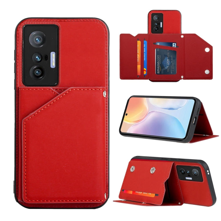 Skin Feel PU + TPU + PC Back Cover Shockproof Case with Card Slots &amp; Holder &amp; Photo Frame