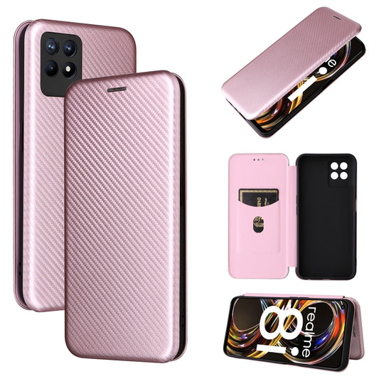 Carbon Fiber Texture Magnetic Horizontal Flip TPU + PC + PU Leather Case with Card Slot, For OPPO Realme 8i