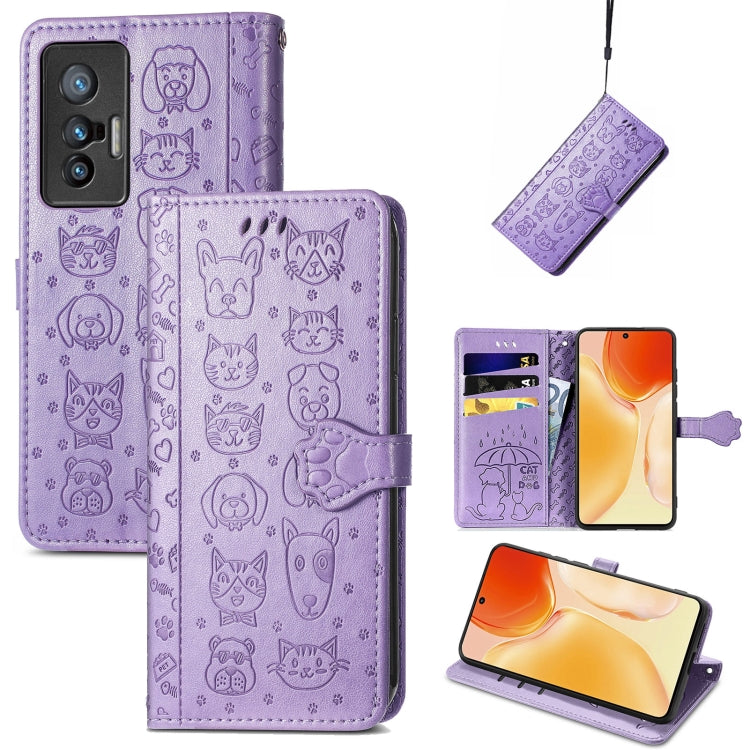Lovely Cat and Dog Embossing Pattern Horizontal Flip Leather Phone Case with Holder & Card Slots & Wallet & Cartoon Clasp & Lanyard
