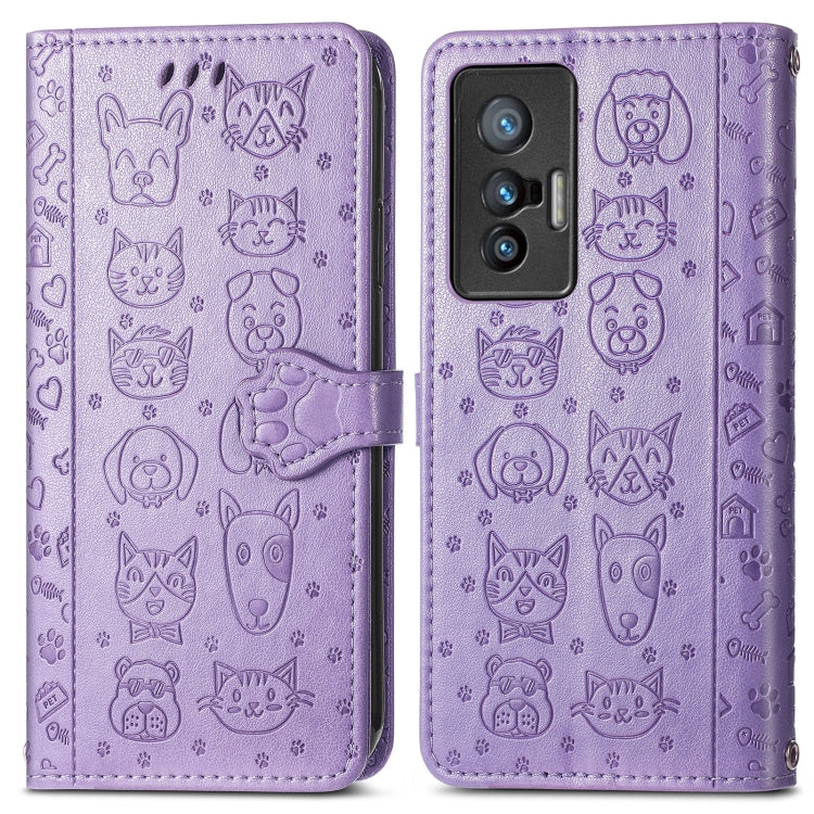 Lovely Cat and Dog Embossing Pattern Horizontal Flip Leather Phone Case with Holder & Card Slots & Wallet & Cartoon Clasp & Lanyard