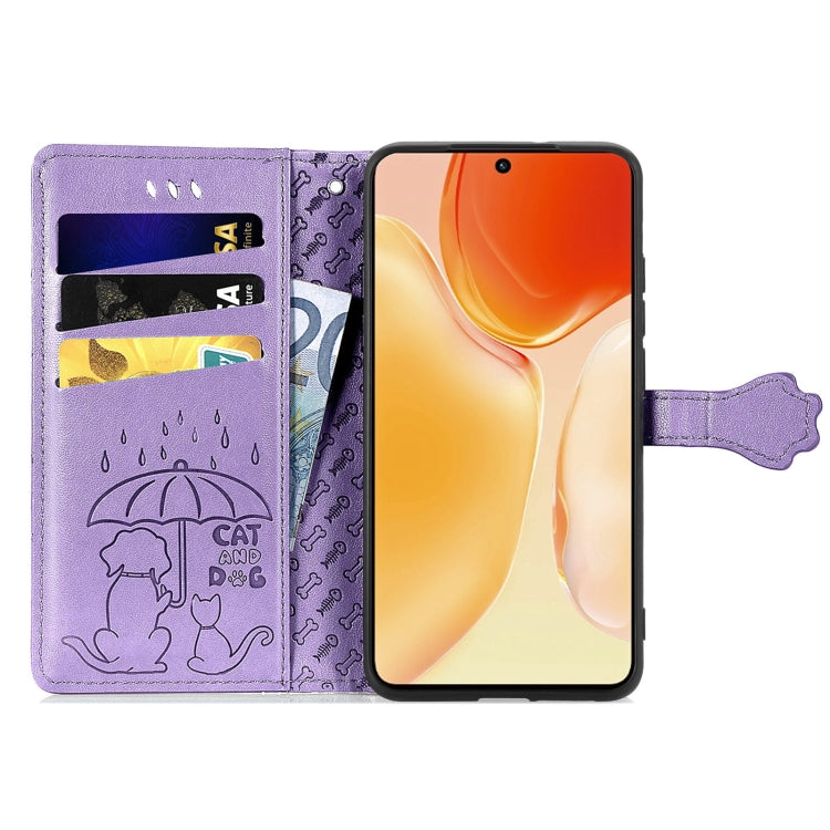 Lovely Cat and Dog Embossing Pattern Horizontal Flip Leather Phone Case with Holder & Card Slots & Wallet & Cartoon Clasp & Lanyard