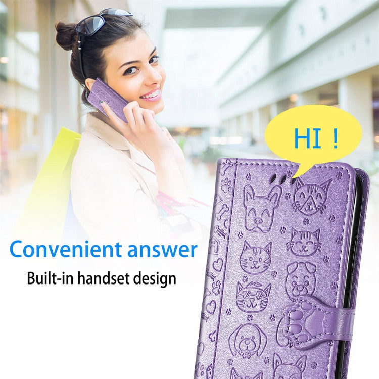 Lovely Cat and Dog Embossing Pattern Horizontal Flip Leather Phone Case with Holder & Card Slots & Wallet & Cartoon Clasp & Lanyard