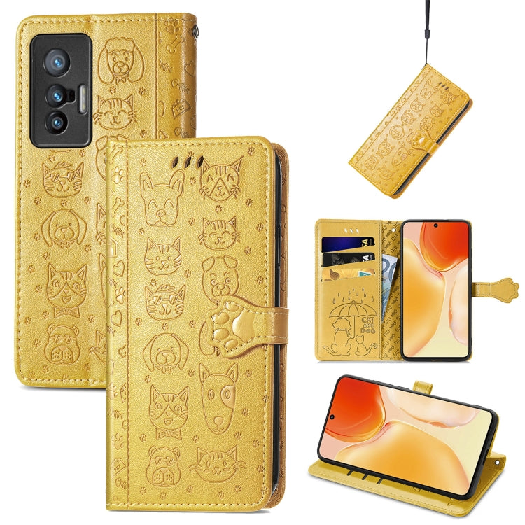 Lovely Cat and Dog Embossing Pattern Horizontal Flip Leather Phone Case with Holder & Card Slots & Wallet & Cartoon Clasp & Lanyard