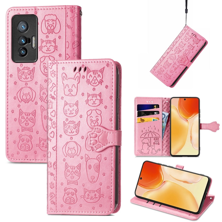 Lovely Cat and Dog Embossing Pattern Horizontal Flip Leather Phone Case with Holder & Card Slots & Wallet & Cartoon Clasp & Lanyard