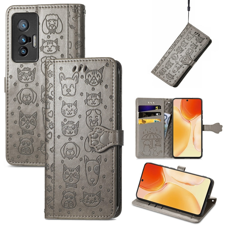 Lovely Cat and Dog Embossing Pattern Horizontal Flip Leather Phone Case with Holder & Card Slots & Wallet & Cartoon Clasp & Lanyard